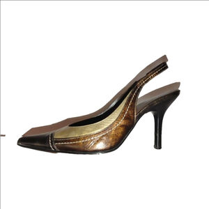 Donald J. Pliner Metallic Patent Leather Sling Back Kitten Heels Size 6M